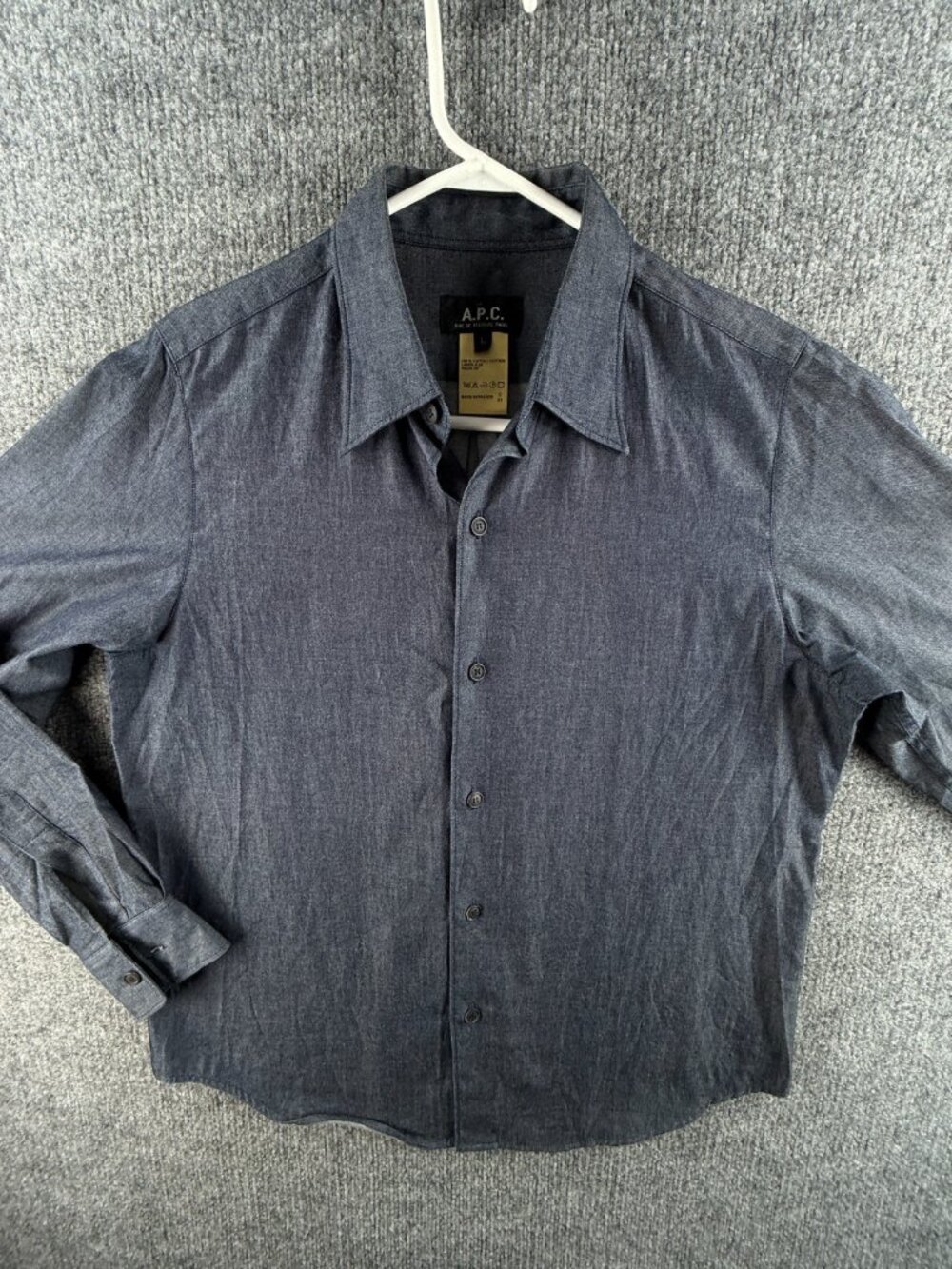 APC Women Button Up Shirt Dark Gray All Cotton Large Soft France Made Point